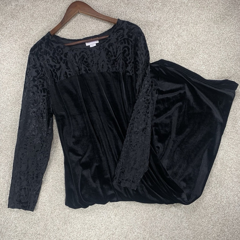 VTG Diane Von Furstenberg 1x Black Velvet Maxi Dress Whimsigoth Sheer Sleeves
